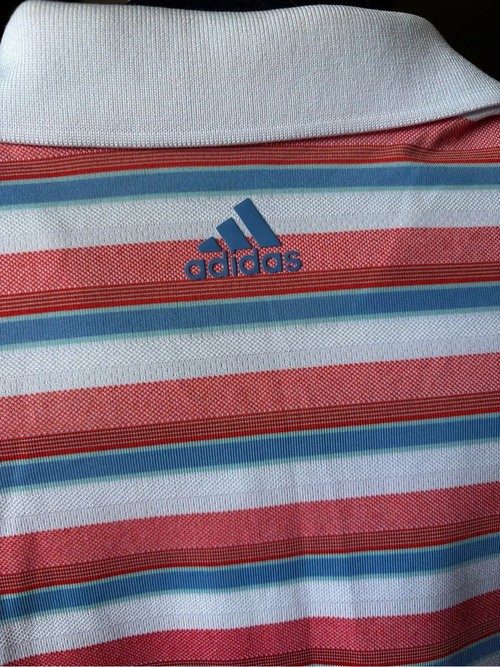 adidas Men's Striped Polo in Coral, White & Light Blue